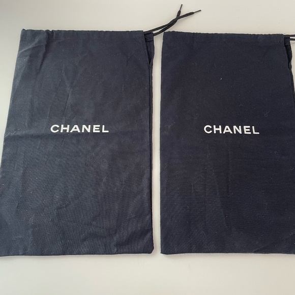 2 Black Chanel Shoe Dustbags Drawstring - Picture 1 of 5